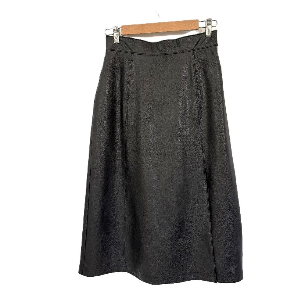 Spanx Faux Leather A-line Pull-on Shaping Midi Skirt Dark Brown Small